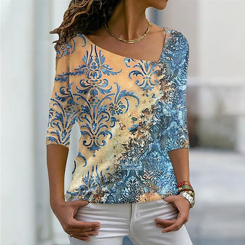 Flower Floral 3D T-shirt Summer Women Irregular V-neck T Shirts Streetwear Harajuku Short Sleeve Tees Sexy Oversized Y2k Tops