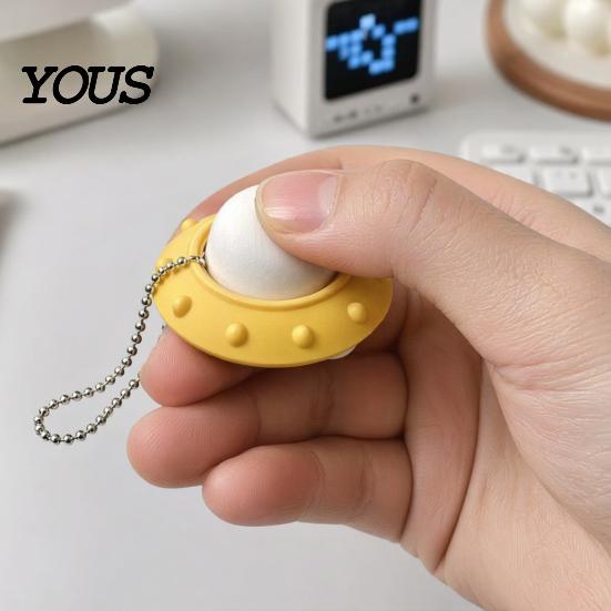UFO Shaped Toy 3D Printed Decompression Toy, Creative Flying Saucer Fidget Pendant with Safe PLA Metal Bead Chain for Stress Relief, Anxiety