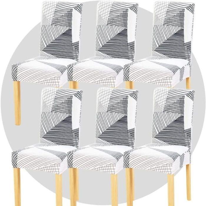 Housse de chaise - AIMOONSA - Imprimées - Lot de 6 - Extensible bi-stretch - Lavable & anti-tâches