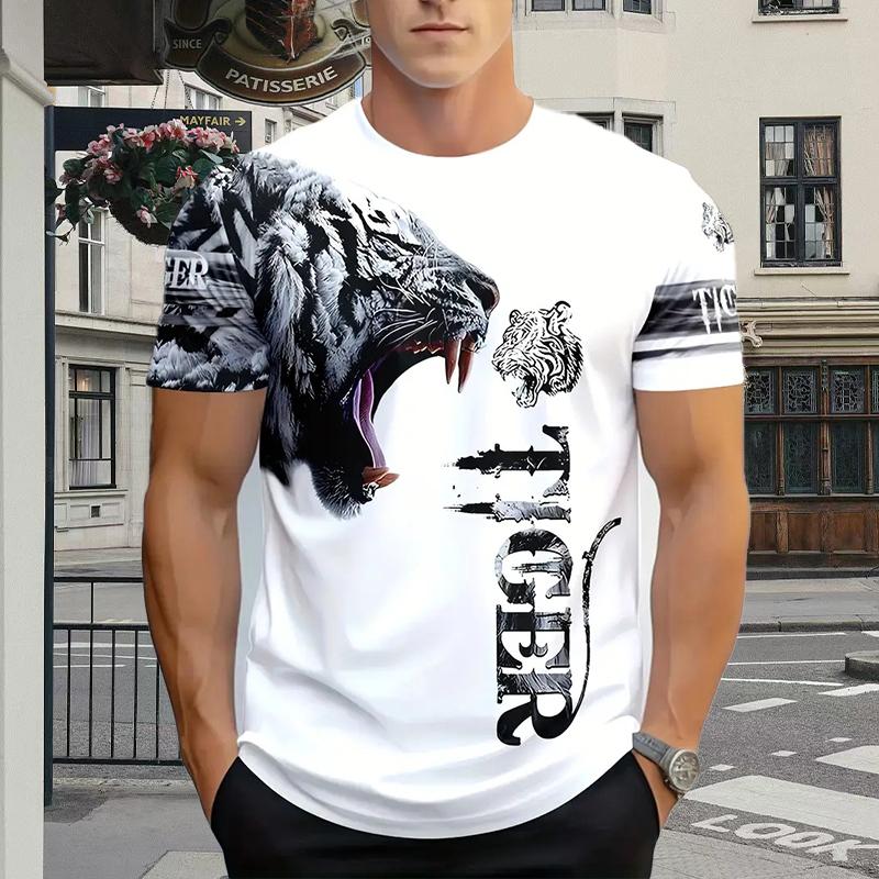 

Новая летняя мужская модная футболка с принтом тигра, мужская футболка, топ XL белый