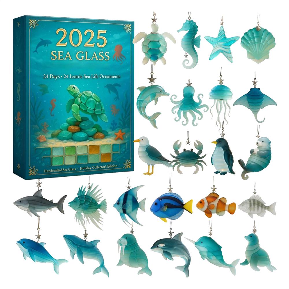 2025 Sea Glass Marine Life Advent Calendar, 24-Day Ocean Theme Christmas Countdown Calendar with Cute and Realistic Sea Animals