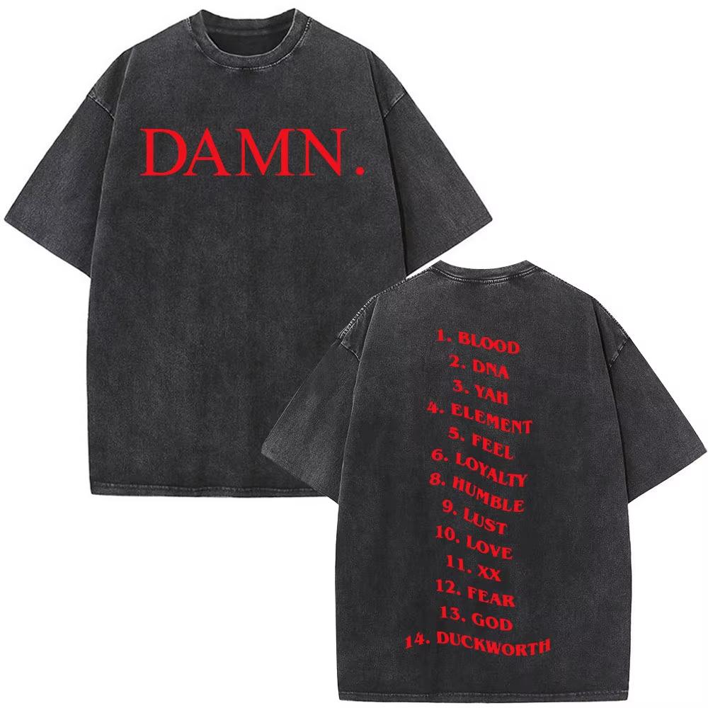 Rapper Kendrick Lamar DAMN Washed Tshirt Mens Women Clothing Fashion Vintage Casual Oversized Short Sleeve T Shirts Streetwear