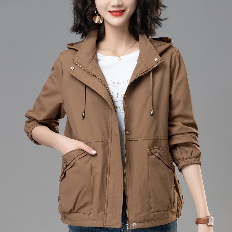 Spring Autumn Casual Women's Short Jacket Middle Aged Mothers Hooded Baseball