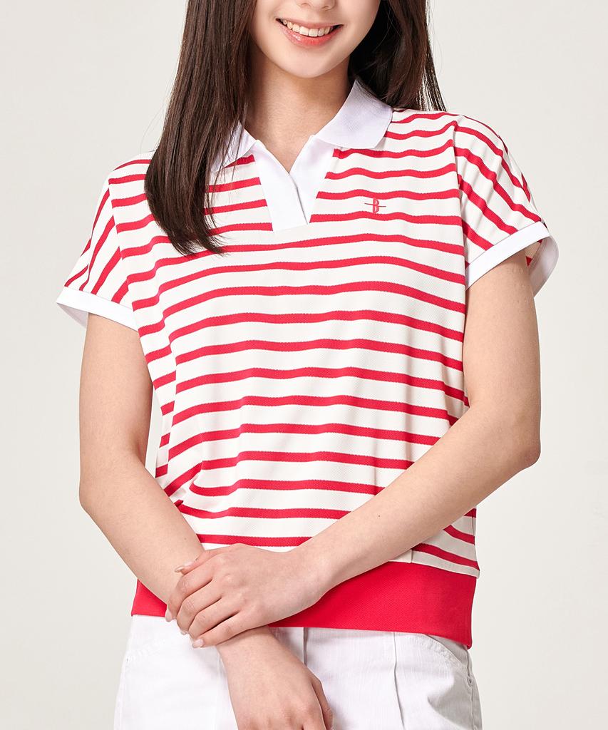 BILTMORE Women'S Golf Striped Batwing Short Sleeve Collared T-Shirt
