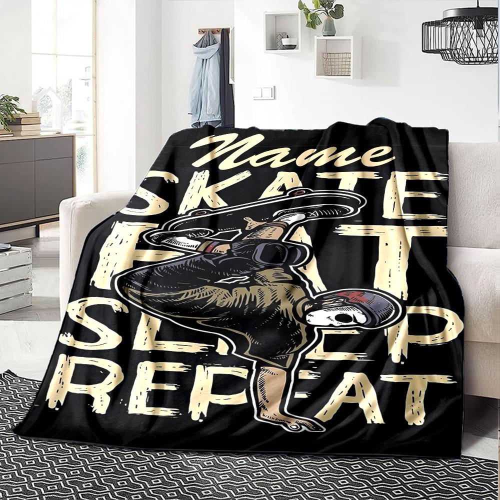 Custom Name skateboard Theme Printed Blanket - Perfect for Couch, Bed, Travel & Outdoor Use | Machine Washable, Cozy & Durable.