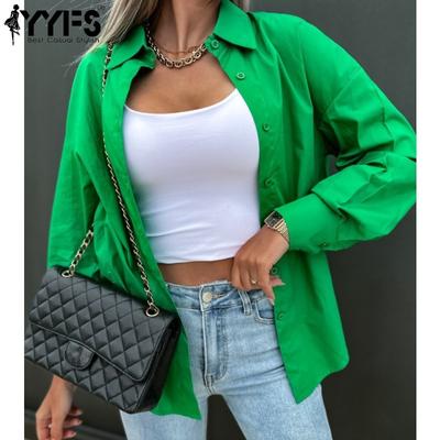 Blusas y camisas de cuello tipo polo de manga larga con estampado de colores sólidos informales de moda para mujer para primavera y otoño
