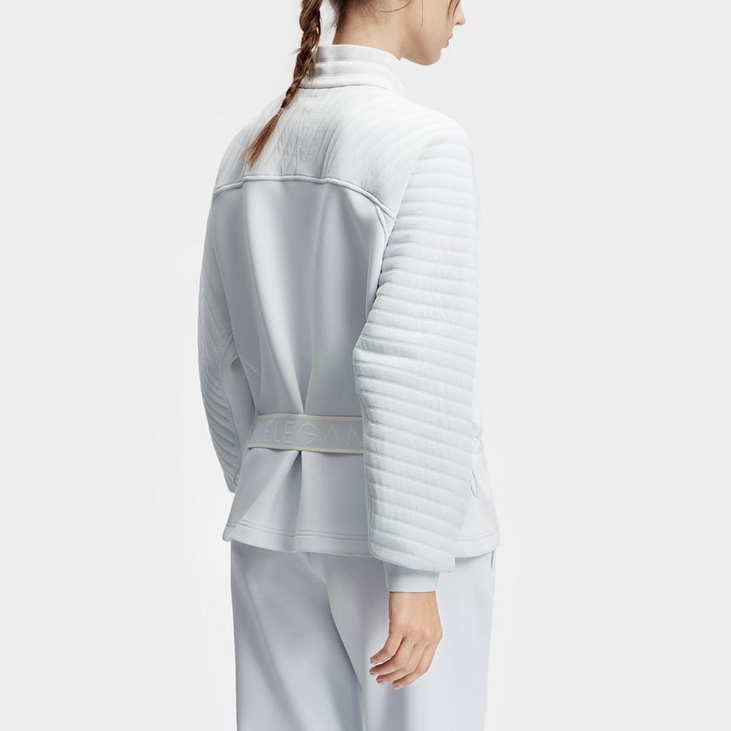 Fila Solid Color Stand Collar Fitness Knit Jacket Women Jackets Bean-Gray-Blue A11W411508F-LB