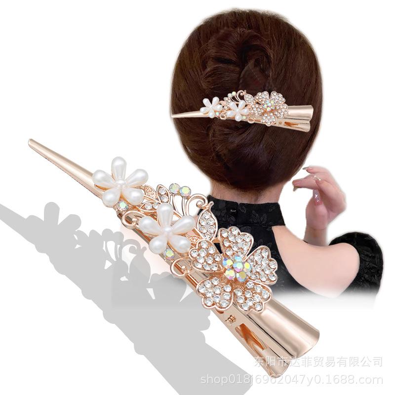 High-End Alloy Flower Hair Clip for Elegant Updos in Women