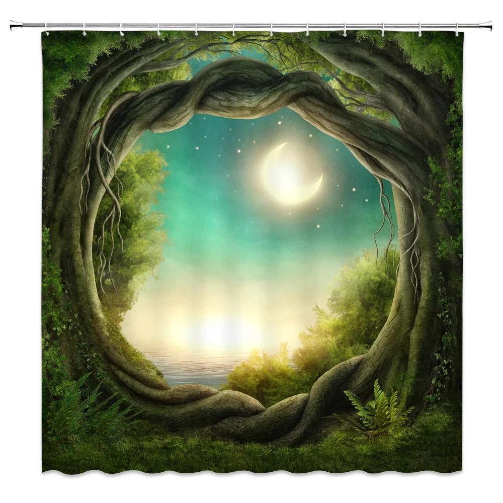 Tropical Jungle Landscape Shower Curtains Bathroom Decor Wild Animal Deer Parrot Toucan Leopard Home Bathtub Polyester Curtain