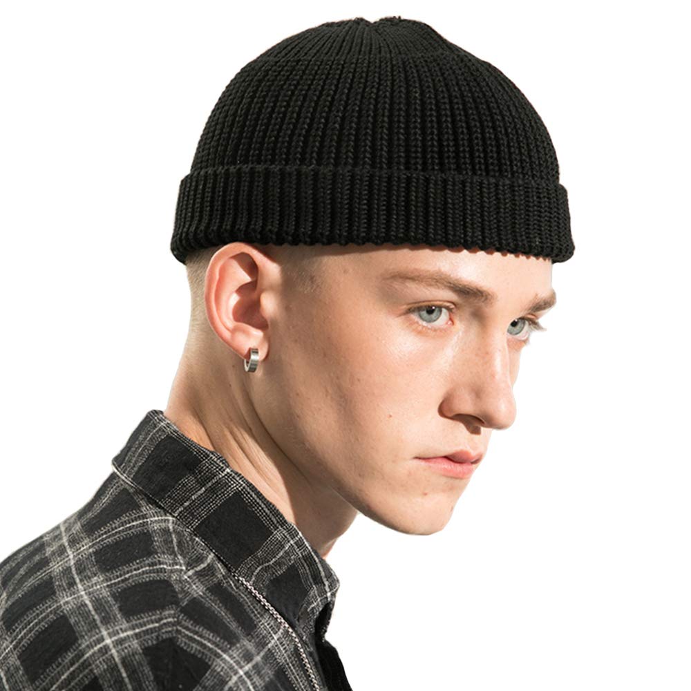 Croogo Knit Solid Capuccio Short Striped Knit Cool Islamic Shallow Fit Men's Beanie, Color, Simple, Oversized, Lid, Spring, Autumn, Winter, Cap, Cap,