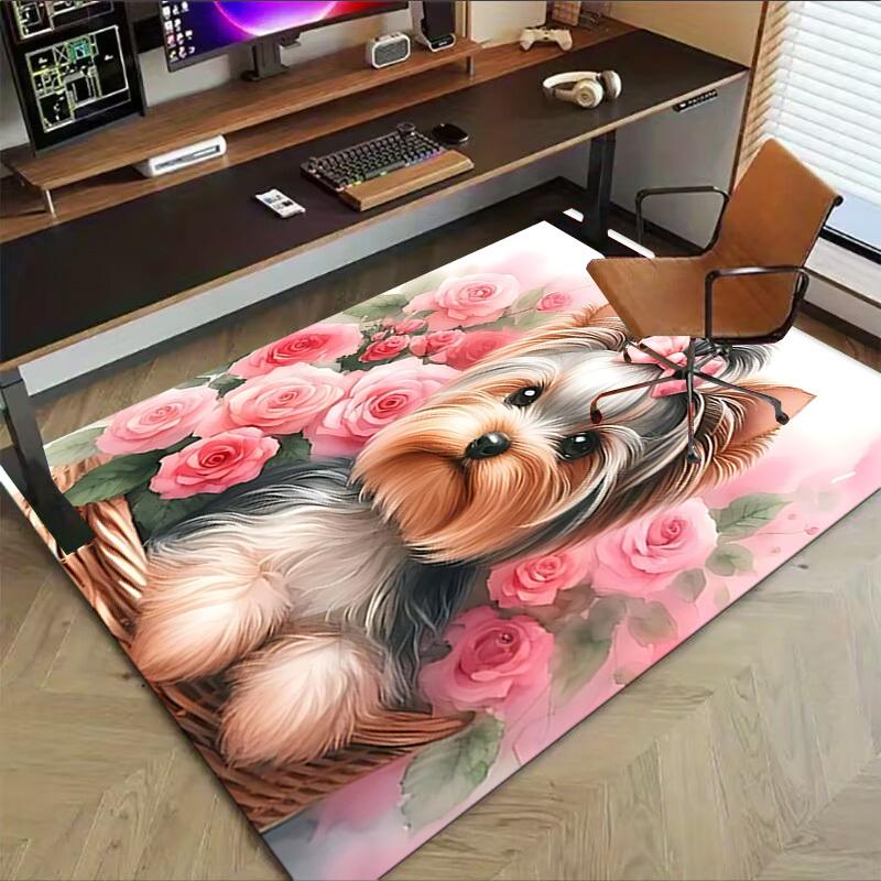1PC Yorkie Roses Carpet Ultra Soft, Thick & Absorbent, Non Slip Machine Washable Mat for Entryway