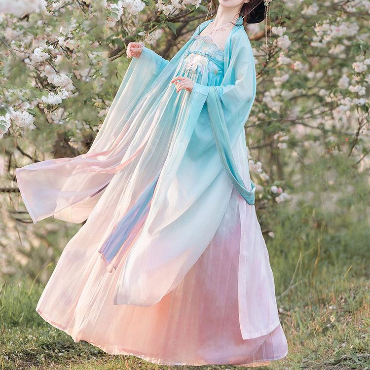 

Китайский стиль династии Тан ХЭЗИ Ханьфу для женщин, рубашка с большим рукавом Феи с вышивкой Весенний и летний костюм M разноцветный