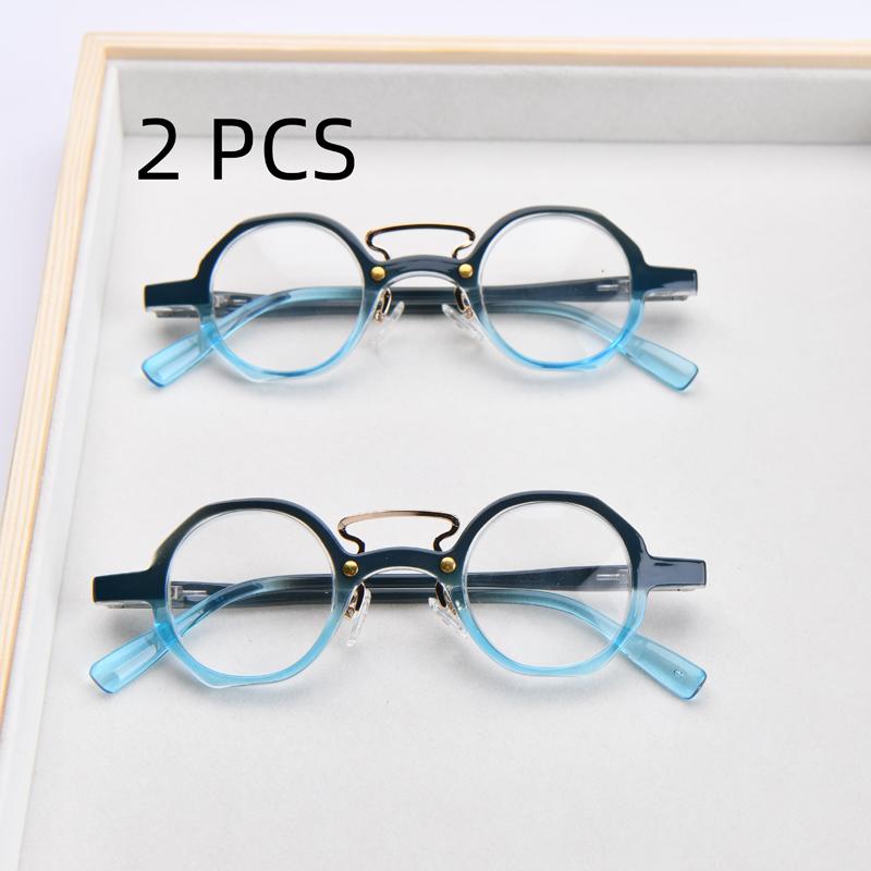 

2Pcs Suit Retro Small Round Frame Reading Glasses For Men Double Bridge Eyeglasses Glasses Men Artistic Frame Glasses +1 To +4.0 +4.0