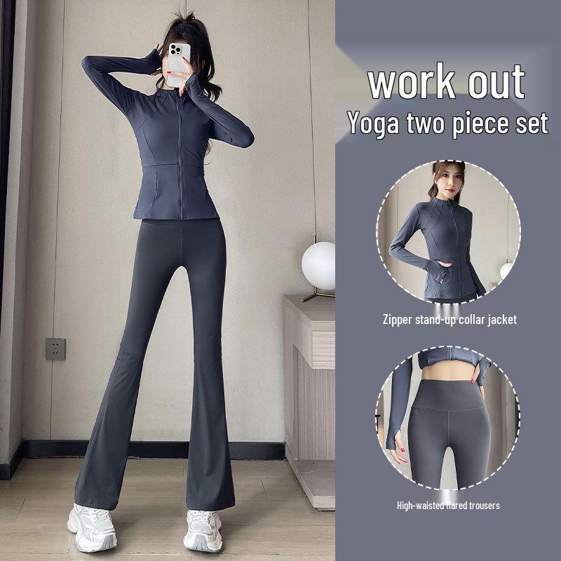 Women's 2024 High-End Yoga Suit: Advanced Pilates Fitness Jacket & Micro Flare Pants