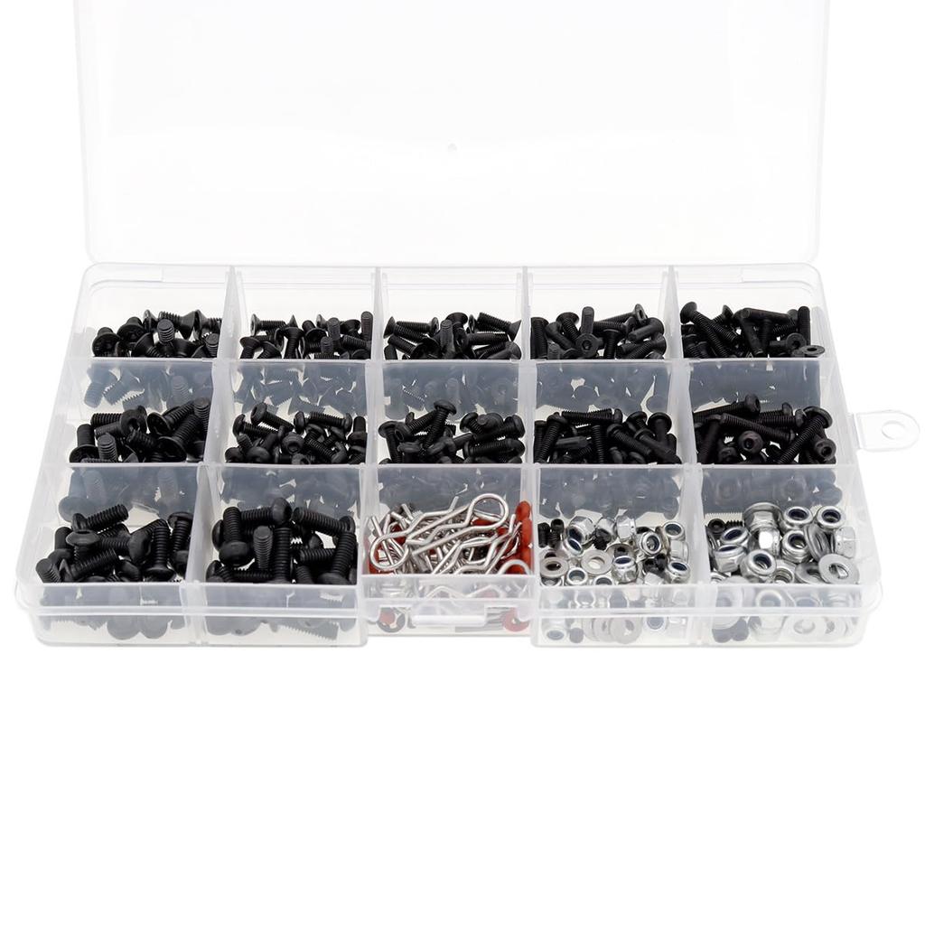 500pcs Universal RC Car Screw Kit with Set of Hardware Fasteners for Axial Redcat HPI Arrma Losi Scale RC Car Truck Crawler 1/8 1/10 1/12 1/16