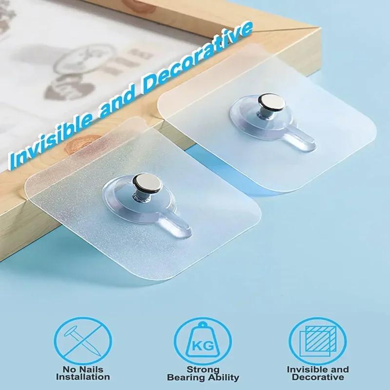 40/1pcs Strong Adhesive Nails Wall Hooks Transparent Seamless Waterproof Kitchen Bathroom Screw Hook Sticker Nail Holder Hanger
