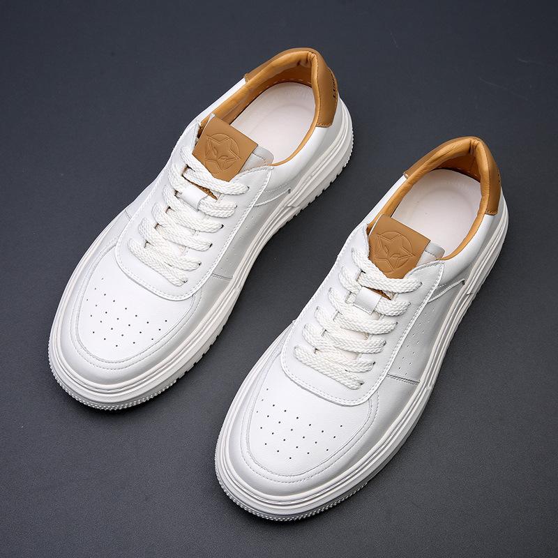 Cowhide little white shoes men's trendy versatile shoes men's 2025 autumn new breathable casual board shoes men's trendy shoes