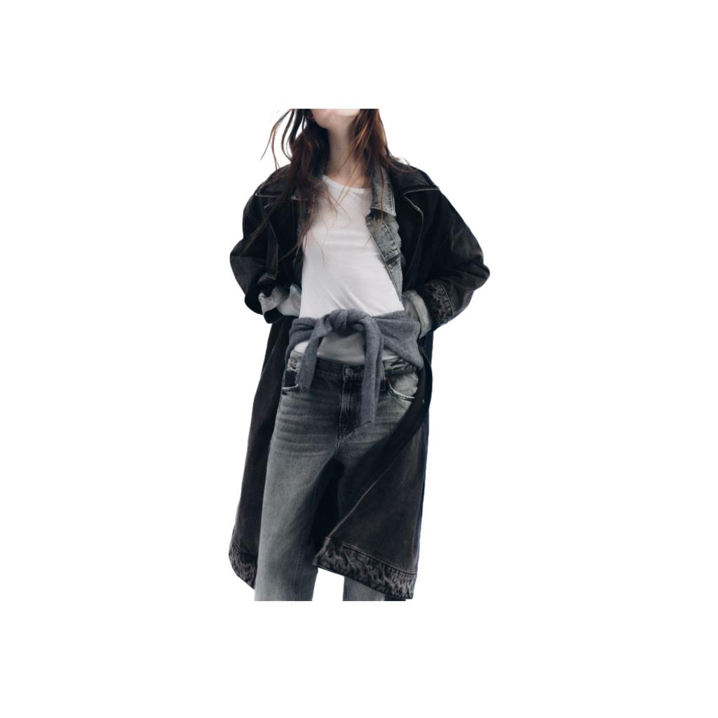 Zara Solid Color Zipper Mid-Length Suit Collar Casual Long Sleeve Trench Coat Women outerwear Black 6688259-800