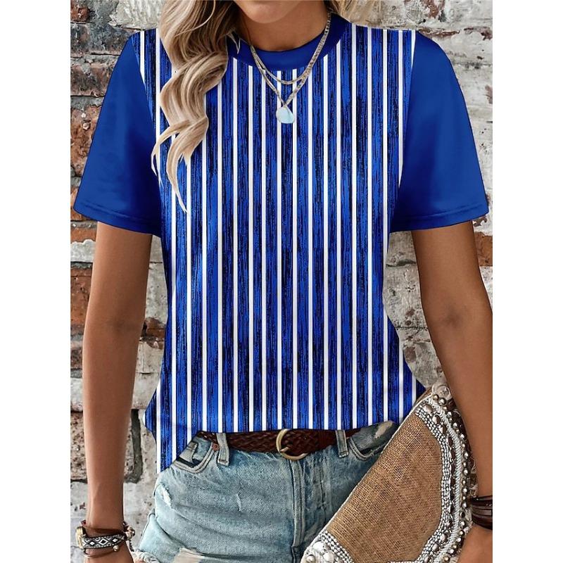 

Женская весенне-летняя футболка с капюшоном с 3D-принтом в полоску, круглым вырезом и короткими рукавами 6XL