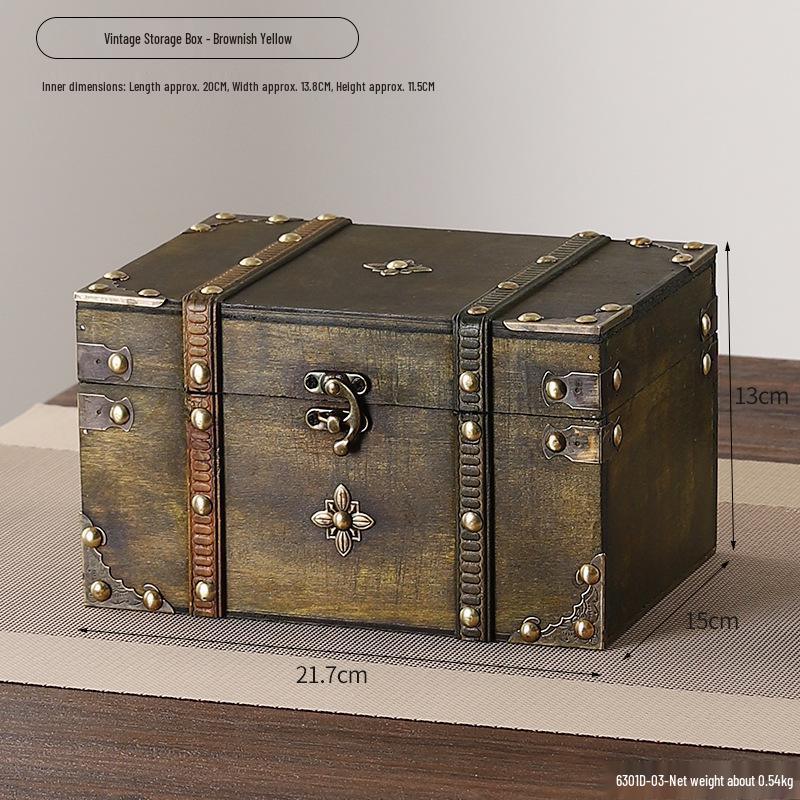 Retro Wooden Lockable Jewelry Box - Antique Style Square Multi-functional Organizer