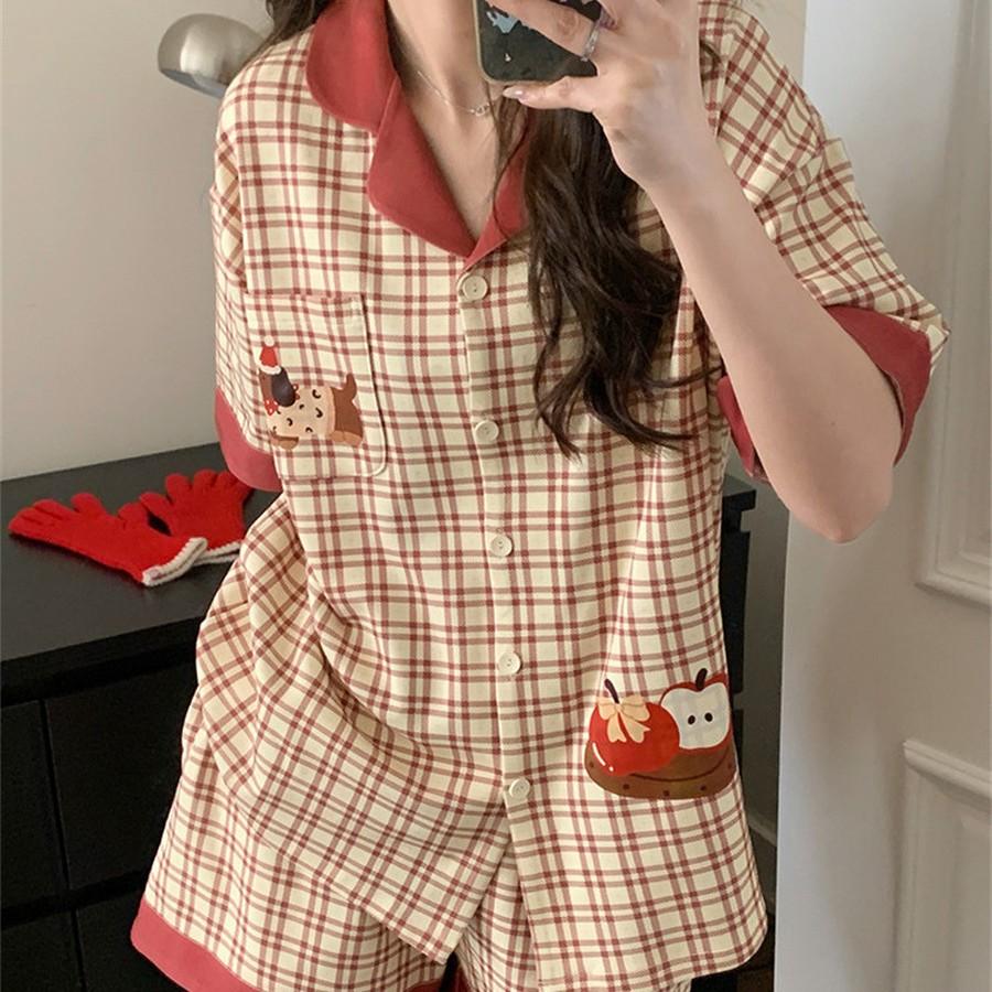 

Sweet princess style pattern sausage puppy pajamas women s summer short-sleeved shorts ins wind suit girl loungewear S