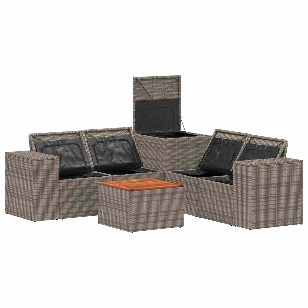 Sofa Set 6 Pieces Gray and Dark Gray Poly Rattan and Steel