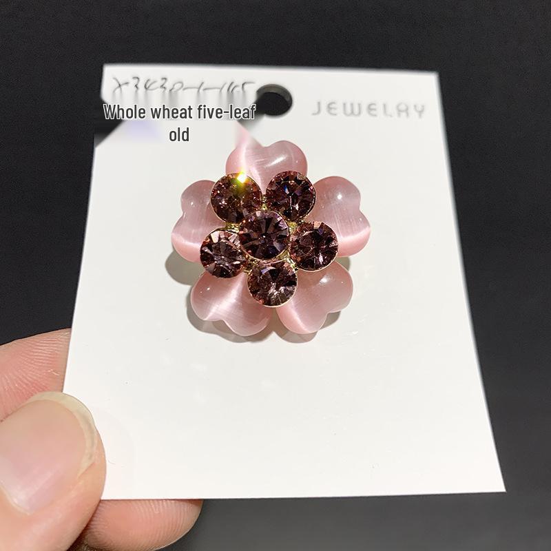 Bo Xin Yun Pink Crystal Heart Flower Brooch with Cat s Eye Stone