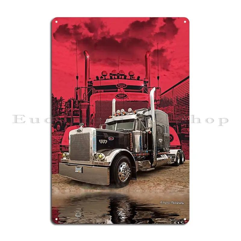 DORA Tin Sign Peterbilt With Red Peterbilt Background Metal Sign Party Iron Customize Bar Cave Design Tin Sign Poster 20x30cm(7.8x11.8inch)