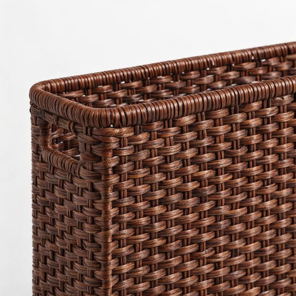 Narrow Wicker Basket Home Office Organizer, HandWoven PE Rattan Beside Sofa Storage, Apartment