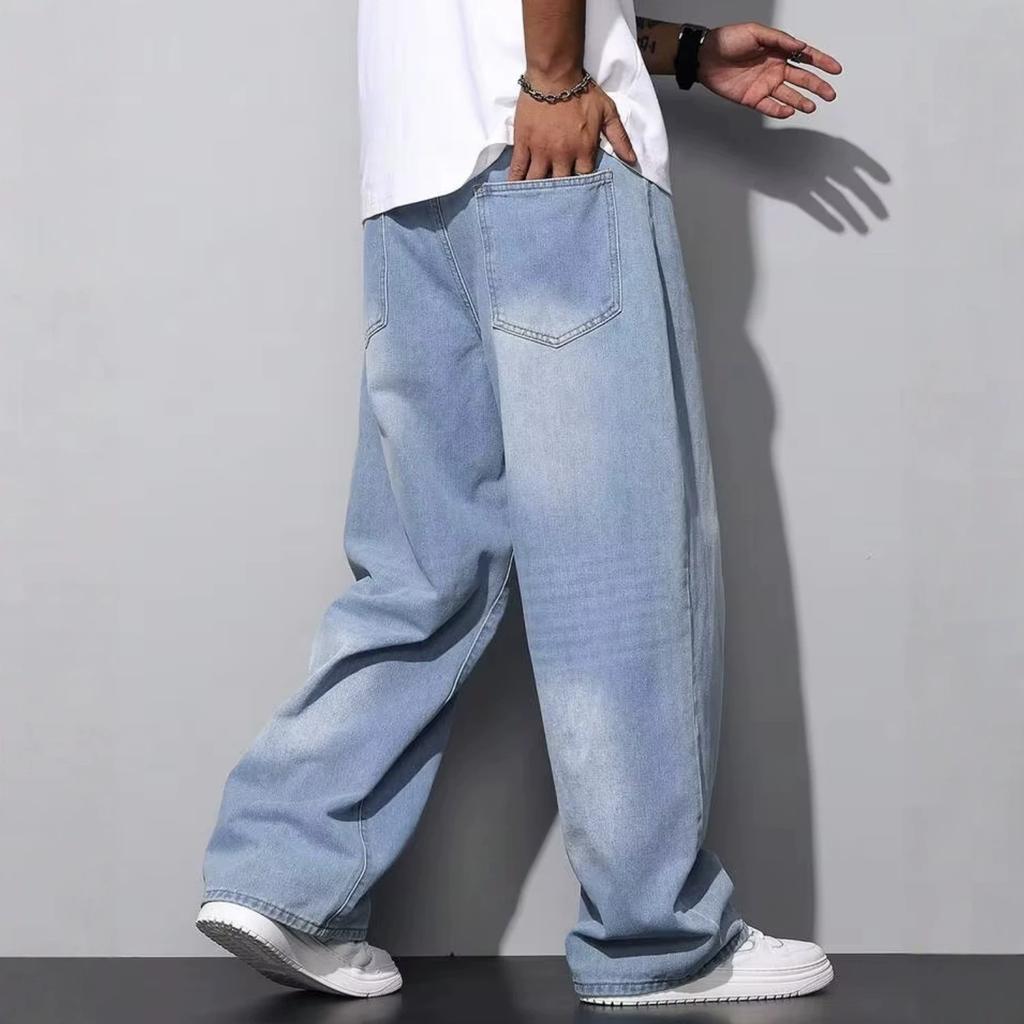 American autumn new denim loose straight simple casual trousers trendy jeans