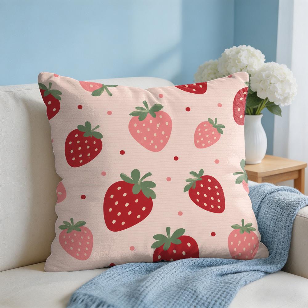 Fruit Strawberry Cushion Cover Short Plush Soft DoubleSided Printing Pillow Case Cozy Sofa Bedroom Home Decor Gift