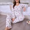 Women Fashion Lace Trim Long Sleeve Long Pants Pajama Loungewear Set