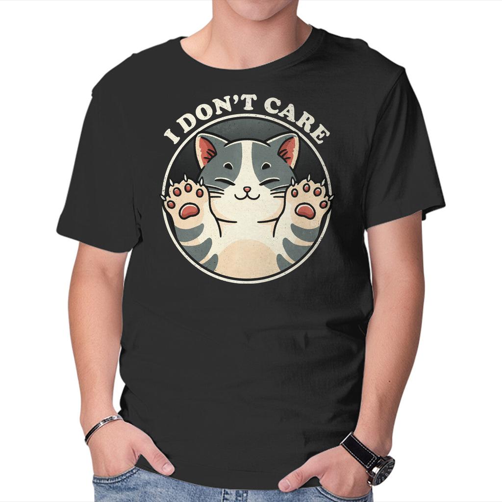 Unisex Crew Neck T-Shirt I Don't Care Cat Graphic Short Sleeve Casual Tee