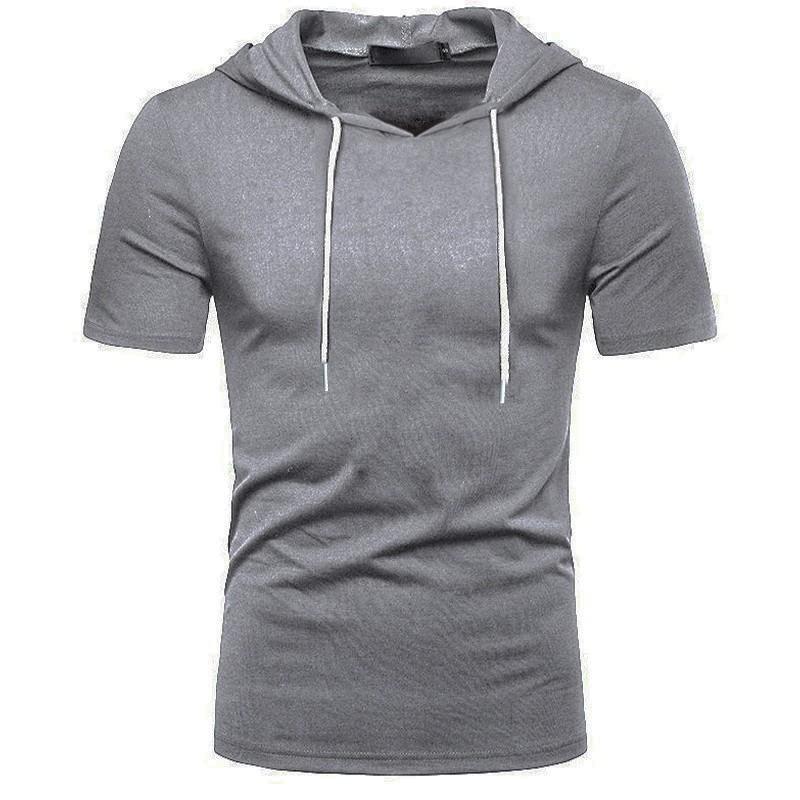 

Мужские топы с коротким рукавом и капюшоном, однотонная футболка L темно-серого