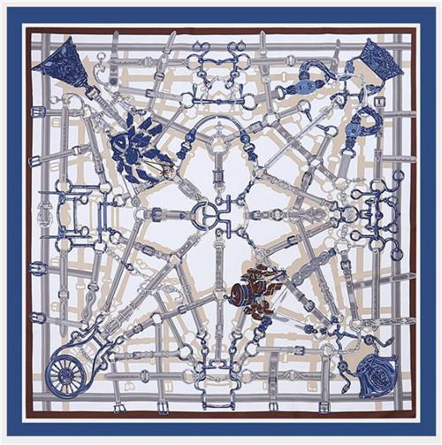 

POBING Silk Scarf Women Large Shawls Euro Belt Chain Print Stoles Square Bandana Luxury Kerchief Scarf Female Foulards