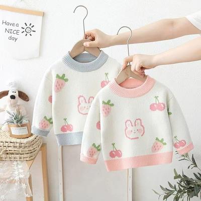 Autumn Winter Girls Rabbit Floral Knitted Sweater Baby Kids Thick Keep Warm Long Sleeve Tops Toddler Children's Pullover for Girls