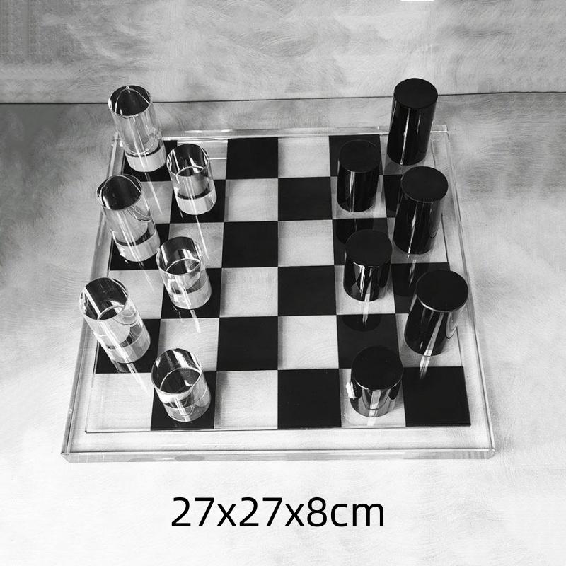Glass Craft Geometric Crystal Chessboard Chess Transparent Square Tartan Grid King Queen Decorative Figurines Home Decoration