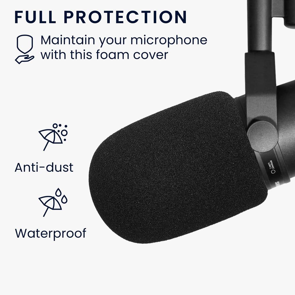 Kwmobile Osłona przeciwwietrzna do mikrofonów Shure SM7B, SM27 i PGA27 - Czarna gąbkowa osłona przeciwwietrzna