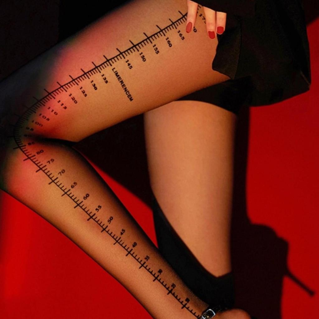 Ruler Print Women's Ultra-Thin Anti-Hook Black Silk Tights - Spring/Autumn Sexy Arbitrary Cut Pantyhose