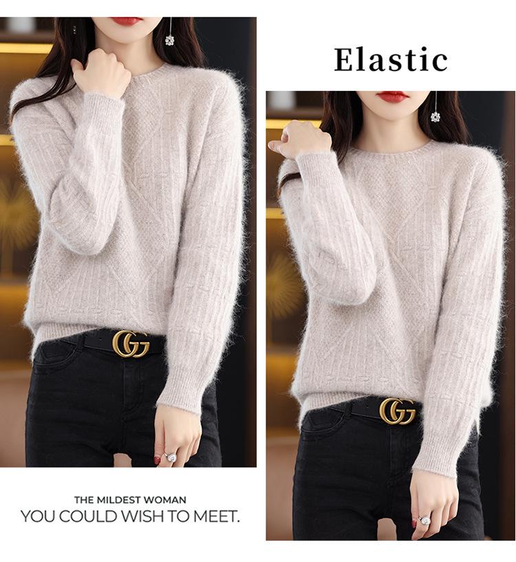 2024 Autumn Winter Women’s Short Mink Velvet Round Neck Pullover - Thick Solid Color Knit Wool Sweater