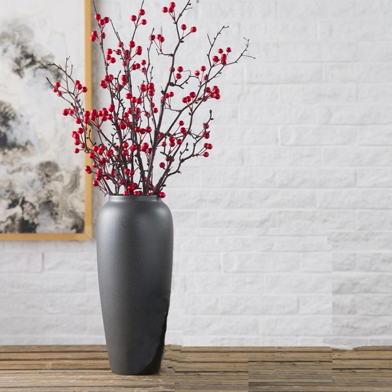 Vaso Moderno Minimalista in Ceramica Nera per Fiori Freschi e Bambù della Fortuna