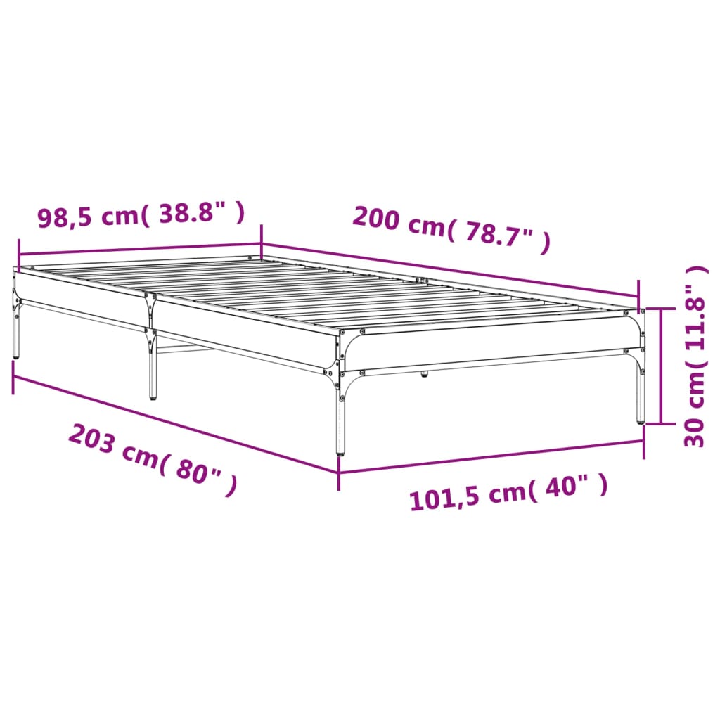 Bed Frame Smoked Oak 100x200 cm Particleboard and Metal