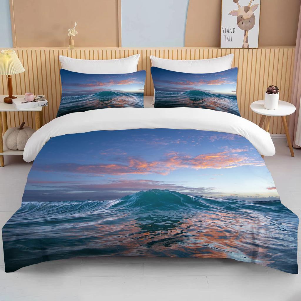 Ocean Bedding Set Coast Ocean Spray Duvet Cover Set Blue Starfish Bed Set Kids Teen Shell Home Textiles Summer  Quilt Cover