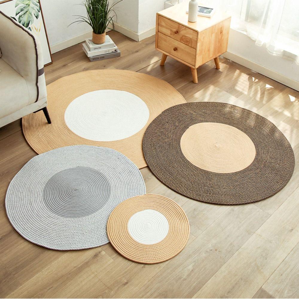 Hand-Woven Cotton Rope Woven Carpet Natural Style Floor Rug Soft Round Floor Mat  home decoration
