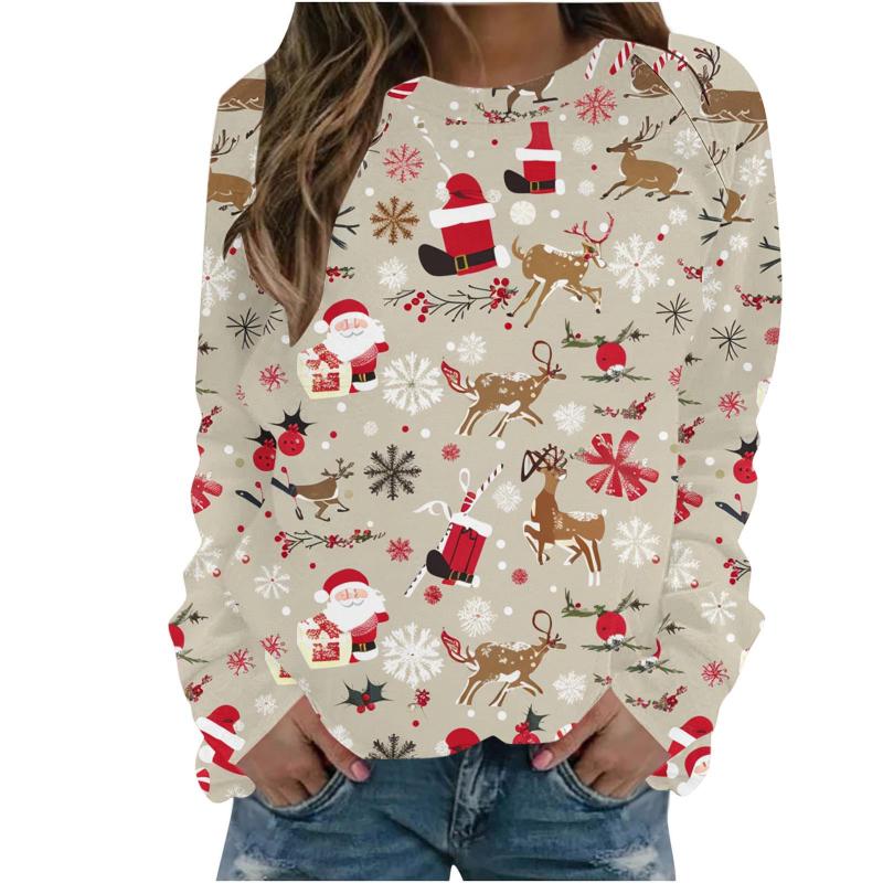 3D Print Christmas Pattern Sweatshirt Women's Long Sleeve Round Neck Hoodie Fashion Casual Santa Claus Pullover Women's Tops
