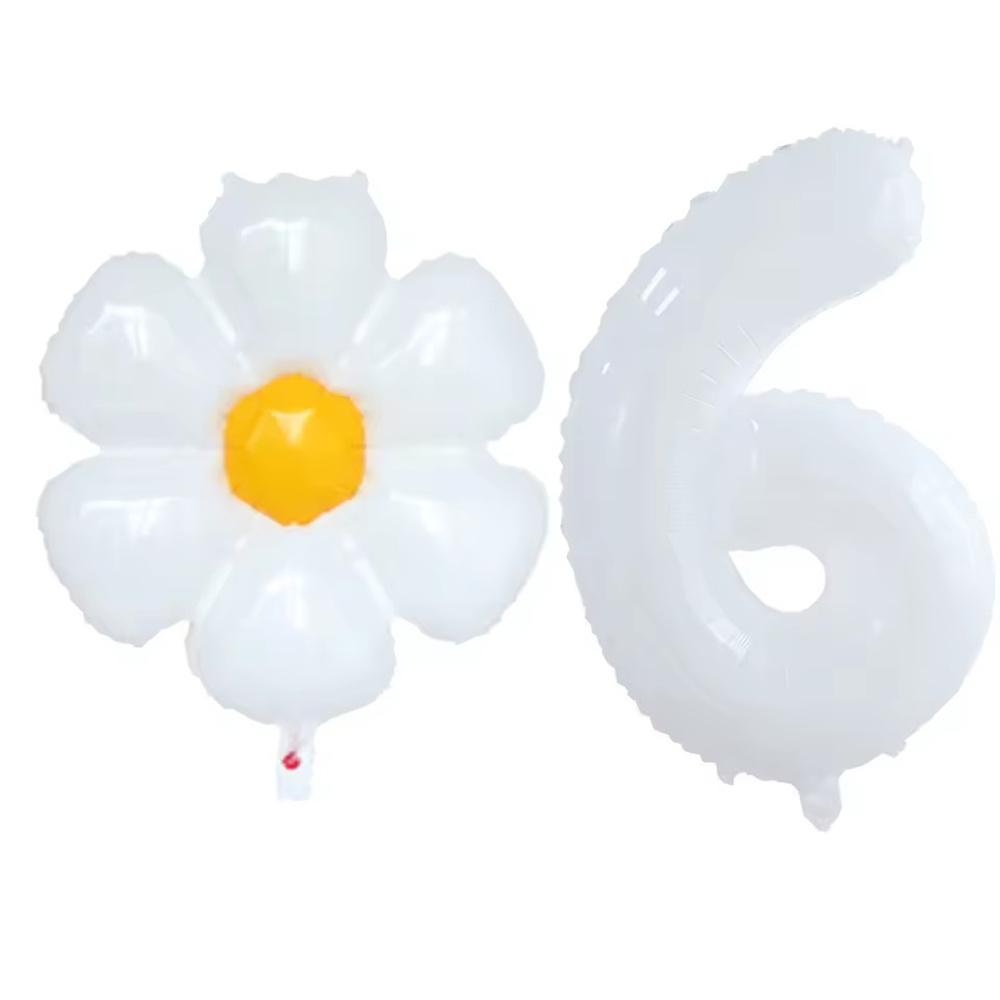 2Pcs White Daisy Flower Foil Balloons 32inch 0-9 Number Balloon Kids Birthday Party Decorations Baby Shower Wedding Decorations