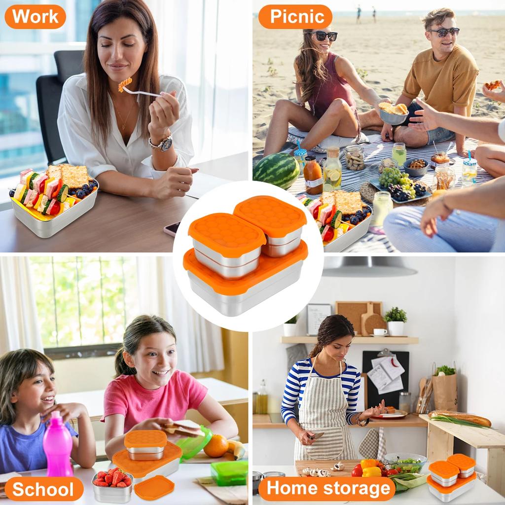 3/6 Stück Edelstahl Picknickbox Auslaufsichere Lunchbox mit Deckel Bento Box Lebensmittelaufbewahrungsbehälter Für Tragbarer Lebensmittelbehälter