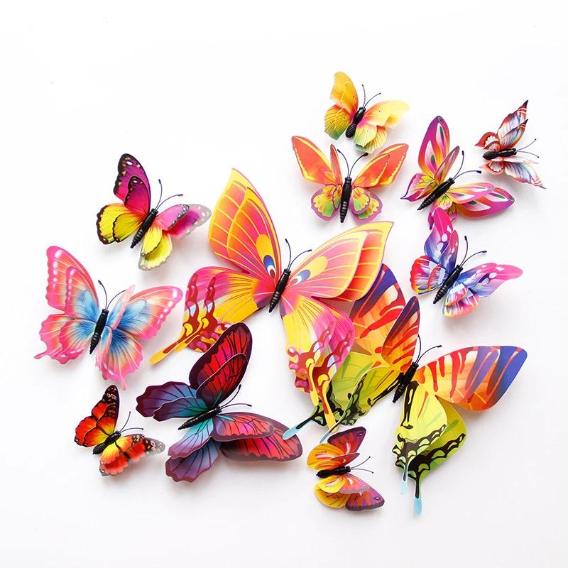 3D Double Layer Butterfly Wall Stickers For Wedding Decor Butterflies Fridge Magnet Decals Home Room Decoration Gift