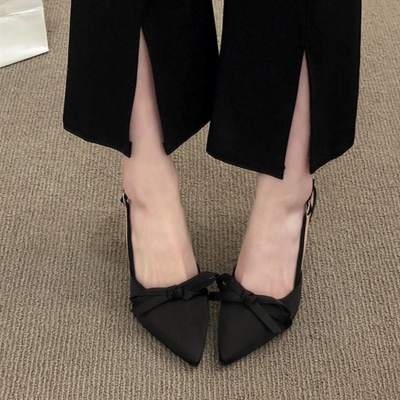 2025 Summer New Fashion Pointed Satin High Heels Brand Design Butterfly Decoration Party Dress Temperament Stiletto Sandals