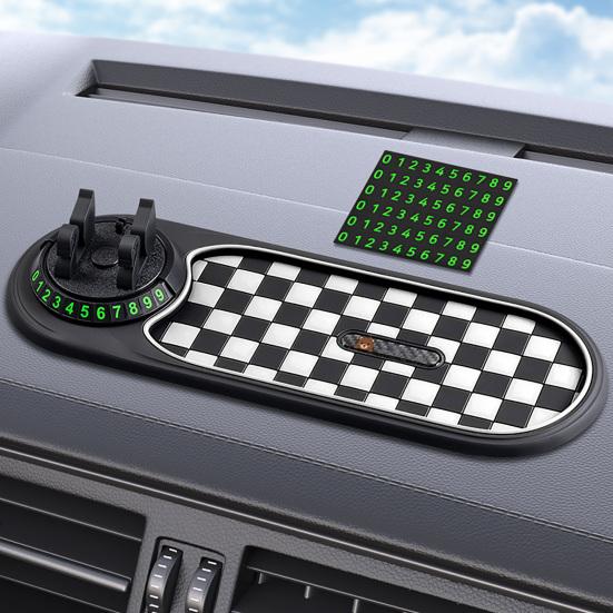 Dashboard Anti Slip Mat with Phone Holder 360-Degree Rotation Dashboard Mount Built-in Parking Number Plate Secure Phone Holder for Driving